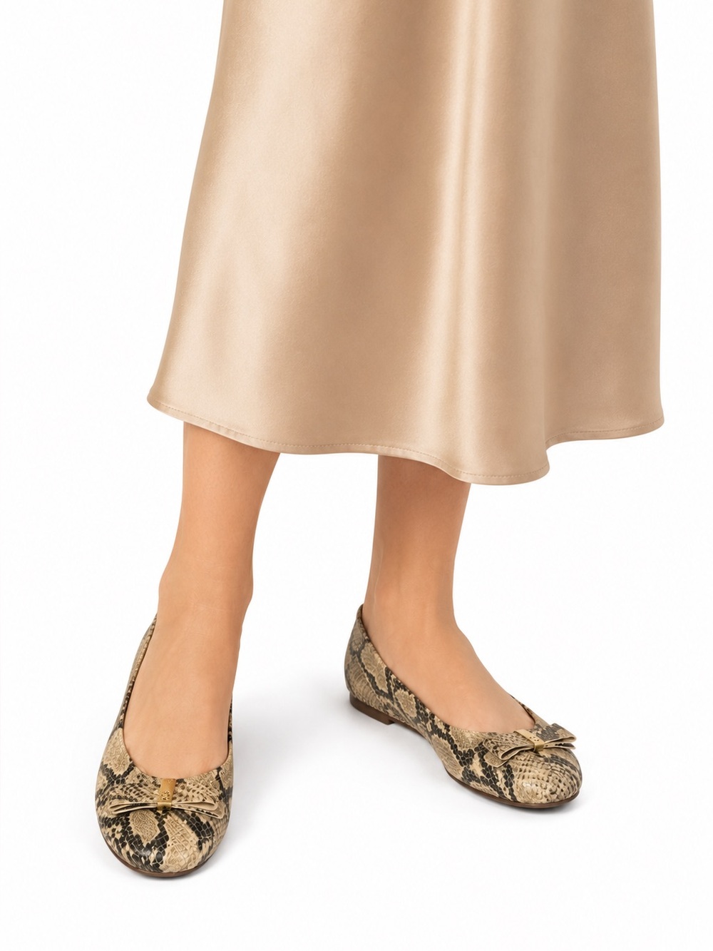 Size 9.5 Cole Haan Air Bacara Ballet Flats Snakeskin Print Leather Bow
